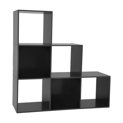 3-Tier Stepped Bookshelf, 6 Cube Storage Organizer, Freestanding Ladder Bookcase, L-Shaped Corner Shelf, Room Divider Shelf, 35.4" Tall Modern Display Shelf for Home Office Living Room - size: 6-Cube/L-Shaped