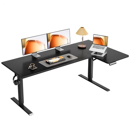OffiGo 63" Reversible L Shaped Electric Standing Desk, Carbon Fiber Black - color: Carbon Fiber Black, size: 63 Inch