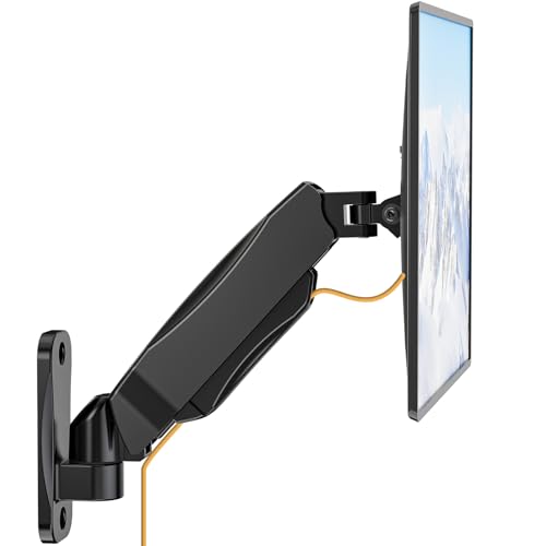WALI Monitor Wall Mount 27+ inch, Wall Mount Monitor Arm Fits 1 Screen up to 32 inch, Single Monitors Mount Holds up to 19.8lbs, Monitors Arm Max Extension 13.4 inch,(GSWM001S), Black - color: Black (Single), size: Up to 27"