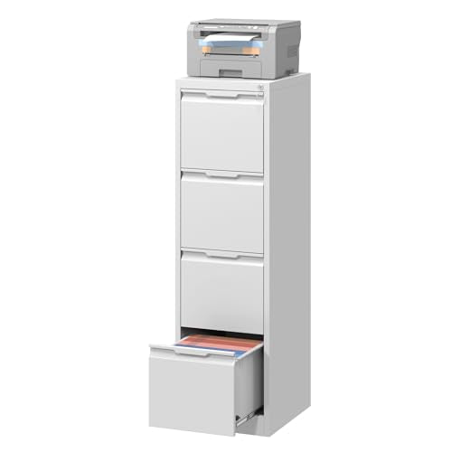 4 Drawer File Cabinet,Metal Vertical File Storage Cabinet with Lock,Filing Cabinets for Home Office,A4 Legal/Letter, Assembly Required(White) - color: White, size: Vertical 4 Drawer