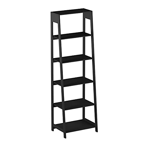 Lavish Home 5-Tier Ladder Bookshelf - Modern Freestanding Wooden Bookcase with Leaning Look Frame Design - Display Shelves for Books, Décor, and Storage in Home, Living Room or Office (Black)