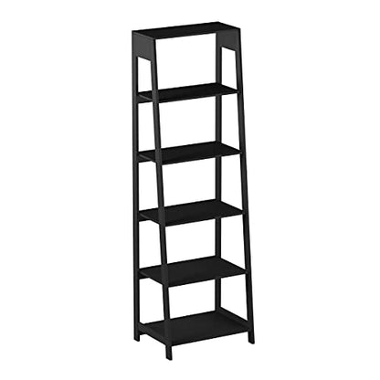 Lavish Home 5-Tier Ladder Bookshelf - Modern Freestanding Wooden Bookcase with Leaning Look Frame Design - Display Shelves for Books, Décor, and Storage in Home, Living Room or Office (Black)