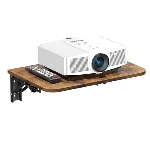 Projector Shelf for Wall, Foldable Floating TV Shelf, Rustic Brown | Wall Mount DVD Shelf with Heavy-Duty Brackets Under TV for Cable Box, Games Console, 16.5 x 11 Inches - color: Rustic Brown