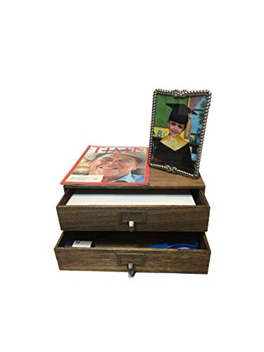 Wallniture Home Office Desk Organizer - Wooden 2 Drawer Under Monitor Stand - Printer Platform - Paper Holder Walnut