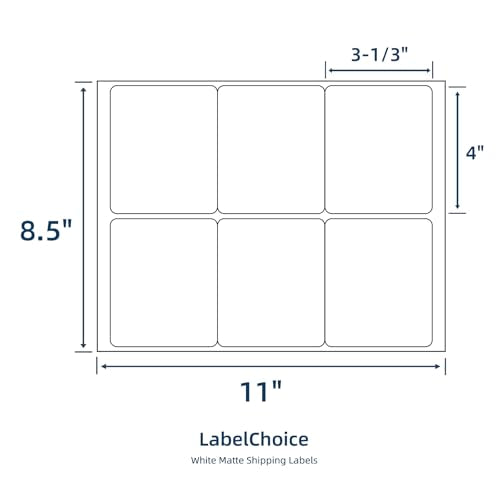 500 Sheets 3000 Pcs 3-1/3 x 4 6 Up Shipping Address Labels for Laser & Inkjet Printers, 3-1/3" x 4" 6 per Sheet Shipping Mailing Stickers, 6 Labels per Page - size: 4"x3-1/3"---500P