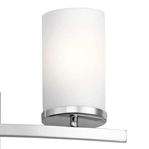 Kichler Crosby 23" Vanity Light in Chrome, 3-Light Contemporary Bathroom Light with Satin Etched Cased Opal Glass, (23" L x 8.75" H), 45497CH | Satin etched cased opal glass vanity light for bathroom mirrors (23" x 8.75" x 6"), 45497CH - color: Chrome, si