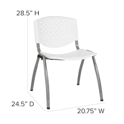 EMMA + OLIVER Home and Office White Plastic Stack Chair with Perforated | Powder Coated, 880 LBS. Weight Capacity - color: White