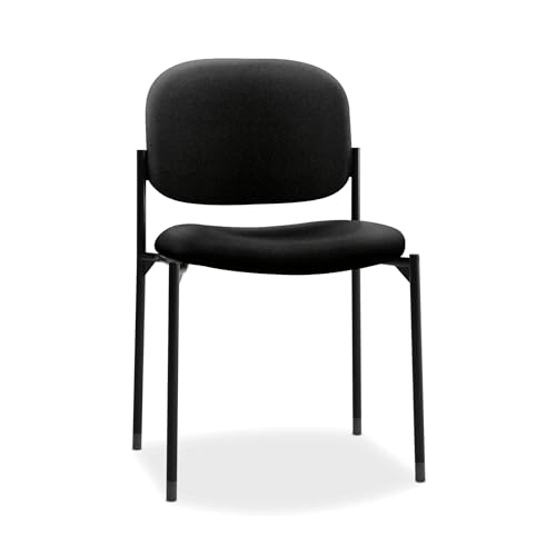 HON Scatter Guest Chair, Armless Office Chairs, Fabric, Black | Stackable desk chair no wheels for waiting rooms chairs, conference room chair, banquette seating, and office furniture - color: Black - Fabric Back - Armless