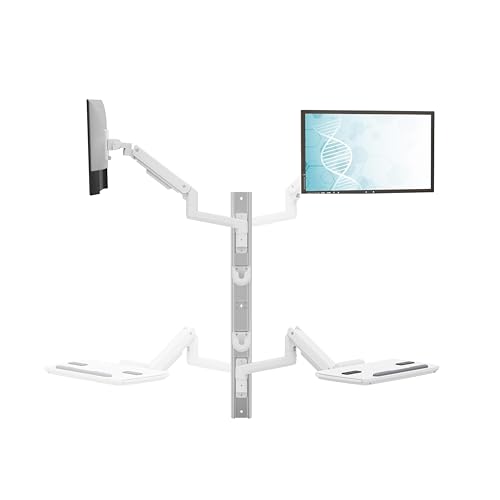 MED10 Medical Monitor Wall Mount with Folding Keyboard Tray and Mouse Pad | Scanner Holder | Heavy Duty Height Adjustment Folding Design for 17"-49" Monitor On Wall Track with CPU Wall Mount