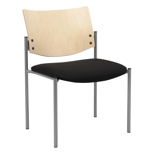 Evolve Series Guest Chair, Armless with Wood Back, Black anit-bacterial vinyl, Natural Back - color: Black Anti-bacterial Vinyl, style: Natural Back