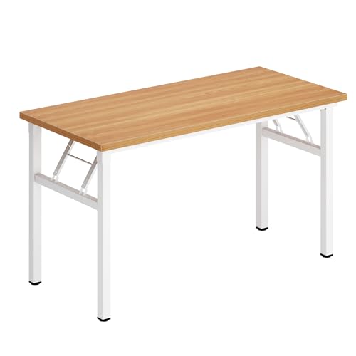 DlandHome 47 Inch Folding Computer Desk, Fully Assembled, Teak White - color: Teak + White, size: 47 Inches
