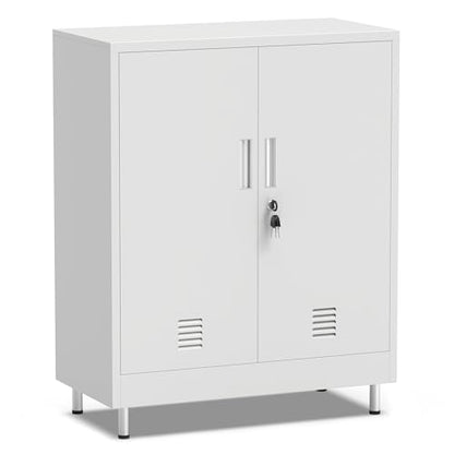 JINGUR Metal Storage Cabinet with Locking Doors, 40.3" H, White