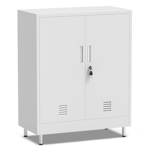 JINGUR Metal Storage Cabinet with Locking Doors, 40.3" H, White