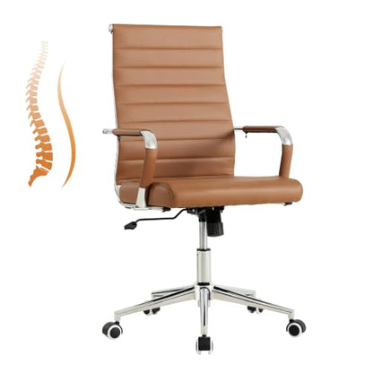 Okeysen Ergonomic Office Desk Chair, Modern PU Leather Conference Room Chairs Ribbed, High Back Executive Swivel Rolling Chair for Home, Office - color: Brown-ribbed