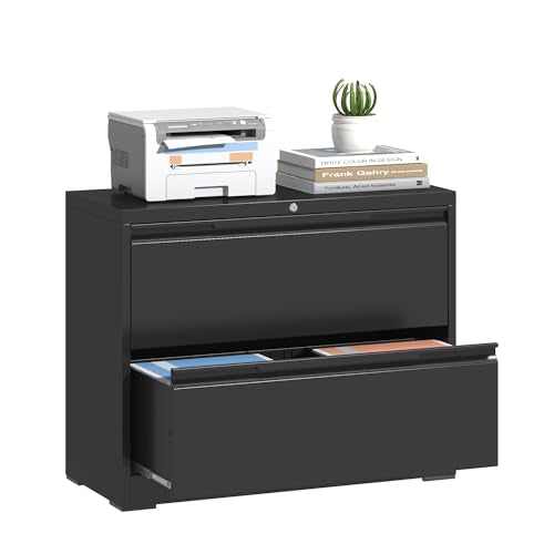 Lateral File Cabinet 2 Drawer, Metal File Cabinet with Lock - color: Black, size: 2 Drawer - Lateral
