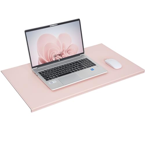 AKOZLIN 27.55”x 15.8" Soft PU Leather Surface Office Desk Mouse Mat Anti-Push Pad with Full Grip Fixation Lip Table Blotter Edge-Locked Protector Pink - color: Pink, size: 27.55”x15.8"
