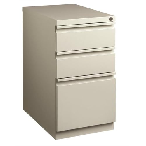 Pemberly Row 23"D Gray Mobile Pedestal Filing Cabinet, 3-Drawer Box/Box/File, Steel Construction, Full Extension Drawers, Ball-Bearing Suspension, Lockable Office Storage for Letter-Size Hanging Files - color: Light Gray