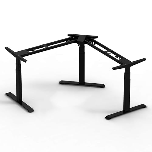 Fromann Adjustable Standing Corner Desk Frame 3 Leg L-Shaped Electric Triple Motor Desk Base Height and Width Adjustable Standing/Sitting for Home Office (Black) - color: Black