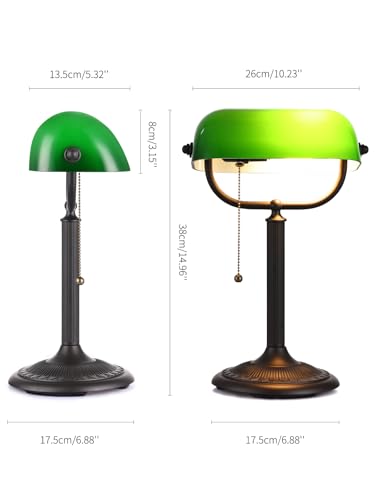 1-Minute Quick-Change Shade Antique Green Glass Bankers Desk Lamp | Study Office Library,LED Bulb Included - color: Green-AG