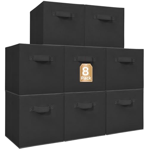 STORAGE MANIAC Storage Cubes, 11 Inch Collapsible Storage Bins with Handles, 8 Pack Fabric Foldable Bins for Organization, Durable Storage Bins for Closet, Shelves, Offices, 8-Pack Black - color: Black-8 Pack, size: 11 INCH