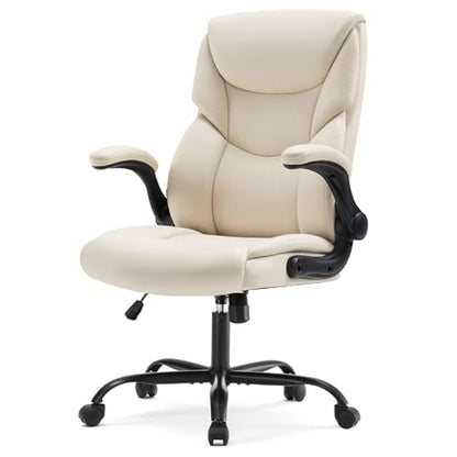Sweetcrispy Home Office Desk Chairs, High Back PU Leather Chair - color: Beige, style: 1 Pack