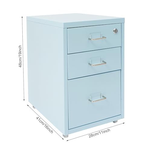 2 Drawer Vertical File Cabinet Mobile With Lock Vertical File Cabinet | Blue Sturdy Steel Storage Unit Equipped With Smooth Glide Drawers Lockable Rolling Wheels Space Saving Under Desk Design - color: Blue