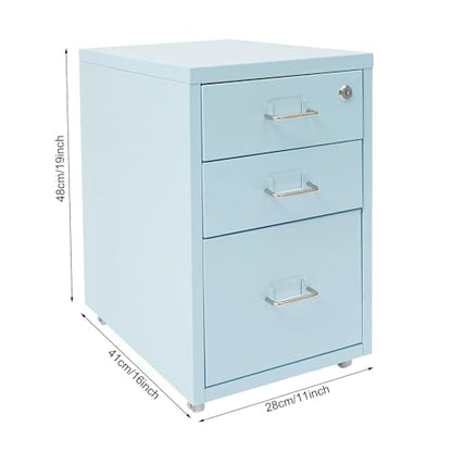 2 Drawer Vertical File Cabinet Mobile With Lock Vertical File Cabinet | Blue Sturdy Steel Storage Unit Equipped With Smooth Glide Drawers Lockable Rolling Wheels Space Saving Under Desk Design - color: Blue