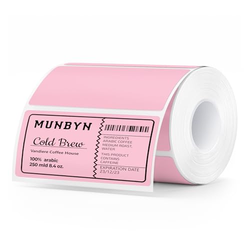 MUNBYN 4x2 Thermal Labels, 500 Sheets/1 Roll, Pink - color: Pink, size: 4x2"
