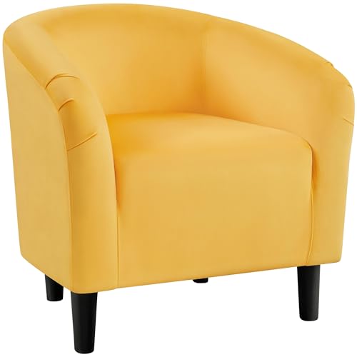 Yaheetech Velvet Accent Chairs, Compact Furry Barrel Chairs with a Curved Silhouette for Small Spaces, Living Room, Bedroom, Yellow - color: Yellow (Velvet), style: without Ottoman