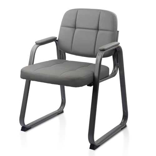 CLATINA Waiting Room Chair | Leather Guest Chair with Padded Arms no Wheels for Office Reception Conference Desk with Sled Base Grey, 1PK - color: Gray(sled Base), size: 1 pack