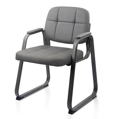 CLATINA Waiting Room Chair | Leather Guest Chair with Padded Arms no Wheels for Office Reception Conference Desk with Sled Base Grey, 1PK - color: Gray(sled Base), size: 1 pack