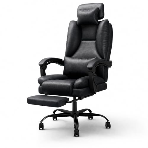 Executive Office Chair with Footrest, Ergonomic High Back Computer Desk Chair with Adjustable Headrest, Reclining Swivel Office Chair for Home Office (Black, 2290)