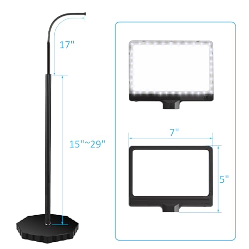 5X Magnifying Glass with Light and Stand, Adjustable Brightness Magnifying Floor Lamp, Gooseneck Arm Lighted Magnifier for Reading, Crafts and Close Work
