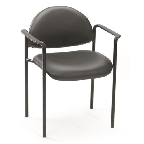 Scranton & Co Vinyl Stackable Guest Chair, Black Upholstery, Waterfall Seat Design, Powder-Coated Steel Frame, Molded Arm Caps, Compact and Lightweight, Space-Saving Office or Conference Room Seating