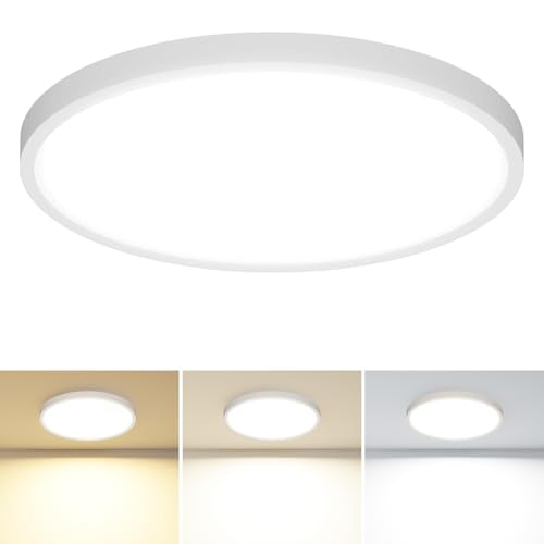 1PACK LED Flush Mount Ceiling Light Fixture, 3000K-4000K-6500K & 100W Equivalent Modern Kitchen Ceiling Lamp 24W 3200Lm 12 Inch Closet Round Surface for Bathroom Laundry Bedroom Hallway - color: White, size: 12Inch-1Pack