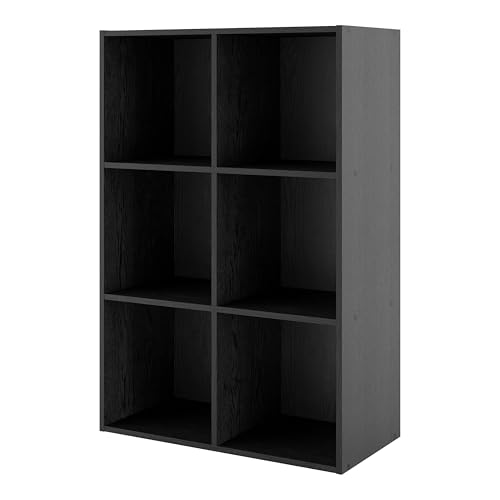 Homes: Inside + Out Apexa 6-Cube Storage Organizer Shelves, Stackable Wood Bookcase Fits Cubby Bins for Organization, Dorm Teen Room Decor & Home Office, Black - color: Black, size: 6-cube