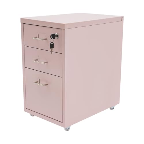 CNCEST 2-Drawer Vertical Metal File Cabinet Pink Lockable Rolling Casters | Steel Body with Smooth Extension Slides Compact Unit Fits Under Desks in Home Offices Quick Assembly Space-Saving Design - color: Pink