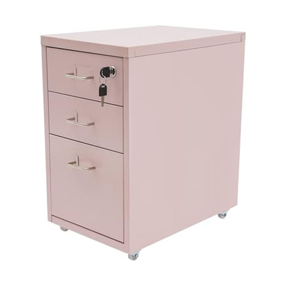 CNCEST 2-Drawer Vertical Metal File Cabinet Pink Lockable Rolling Casters | Steel Body with Smooth Extension Slides Compact Unit Fits Under Desks in Home Offices Quick Assembly Space-Saving Design - color: Pink