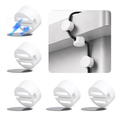 Magnetic Cable Clips White, Cord Organizer Magnet Silicone Cord Management Charging Cable Holder for Metal Desk, File Cabinet, Home and Office, with Extra Adhesive Plates (5 Piece, Large Size) | Fits Larger Cables Up To 0.3" Thick: PC, Computer, Ethernet