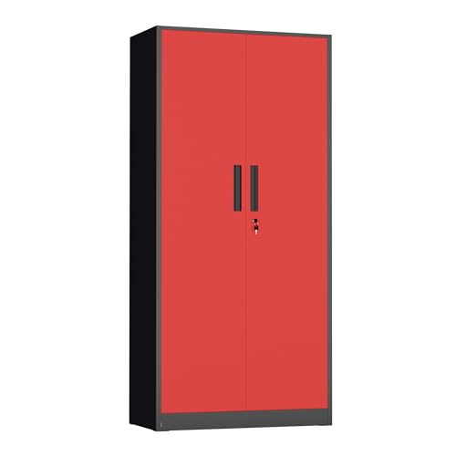Metal Storage Cabinet,72" Steel Lockable File Cabinet with Locking Doors and Adjustable Shelves,Locking Tool Cabinets for Office,Home,Garage,Gym,School (Black Red) - color: Black Red, size: MSC-D16