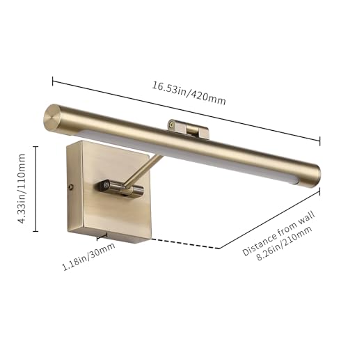 Joosenhouse LED Picture Lights for Paintings Bronze Finish 16.53" Long Swing Arm Display Wall Art Light 7W Gallery Hallway Lighting Over Pictures,Hardwired Connection 3000K - color: Antique Bronze, size: Dimmable 16.53" Long