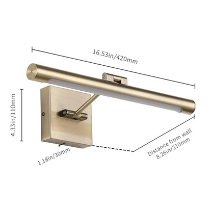 Joosenhouse LED Picture Lights for Paintings Bronze Finish 16.53" Long Swing Arm Display Wall Art Light 7W Gallery Hallway Lighting Over Pictures,Hardwired Connection 3000K - color: Antique Bronze, size: Dimmable 16.53" Long