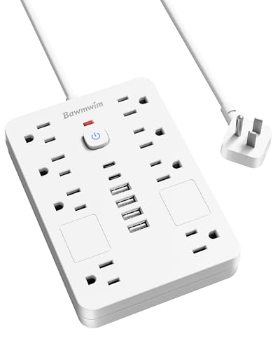 6FT Surge Protector Power Strip Extension Cord with 8 Outlets& 6 USB Ports - color: White, size: 6 Feet
