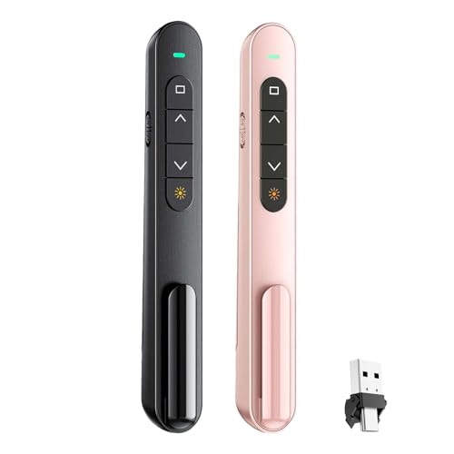 QUI 2 Pack Wireless Presenter Remote, USB A&C, Black Pink | 2.4GHz RF Presentation Clicker with Hyperlink Volume Control, USB Presentation Remote for Mac, Laptop, Google Slides - color: Black Pink, style: USB Type-c