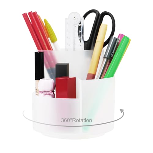 Newkita Desk Pen Holder, 3 Slots 360-Degree Rotating Desktop Storage Organizer, Desk Accessories for Art Supplies (Clear)