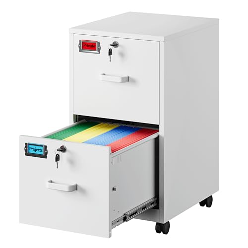 PEUKC 2 Drawers Mobile File Cabinet with Lock, Under Desk Rolling File Cabinet for Home Office, Organizes Letter Legal A4 Files, White(Assembly Required) - color: White, size: 27.4"H