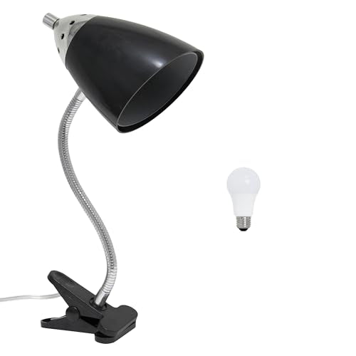 Simple Designs LD2001-BLK-LB 17.5" Flossy Flexible Gooseneck Clip Light Desk Lamp with LED Bulb, Black - color: Black