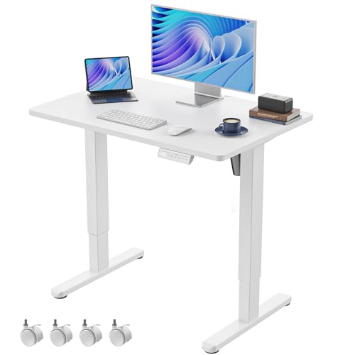 HUANUO Electric Small Standing Desk, Whole Piece Desktop, Adjustable Height Computer Desk, 4 Height Memory Settings, Sit Stand Up Desk for Home Office, 35" x 24", White - size: 35" X 24"