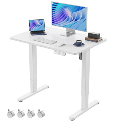 HUANUO Electric Small Standing Desk, Whole Piece Desktop, Adjustable Height Computer Desk, 4 Height Memory Settings, Sit Stand Up Desk for Home Office, 35" x 24", White - size: 35" X 24"