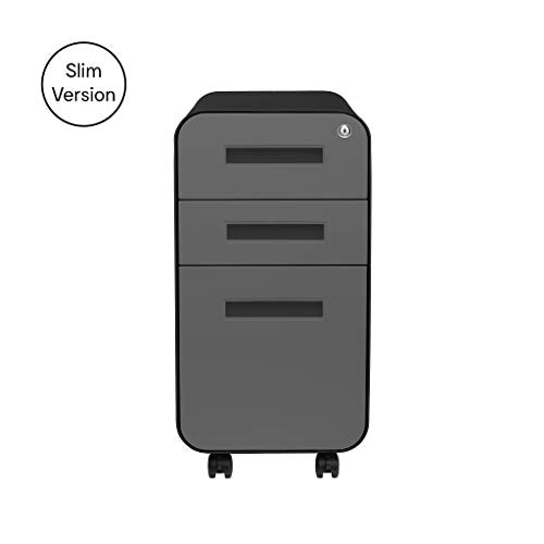 Laura Davidson Furniture Stockpile Slim 3-Drawer Mobile File Cabinet with Lock - Under Desk Metal Filing Cabinet, Legal/Letter File Folders, Wheels and Stationary Feet, Pre-Assembled, Black/Grey - color: Black/Grey